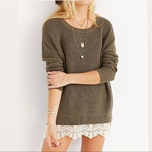 Pins and Needles Olive Green Lace Hem Sweater Sz M